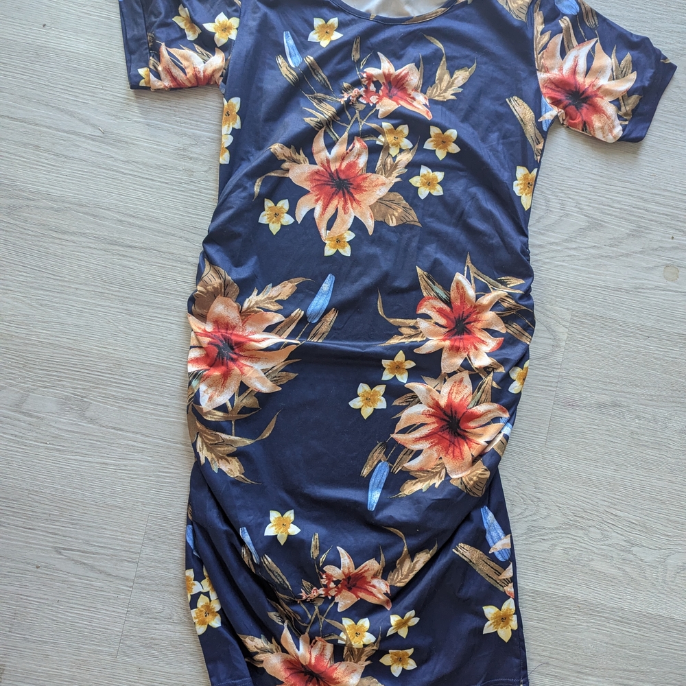 Floral Midi Dress - Navy and Orange